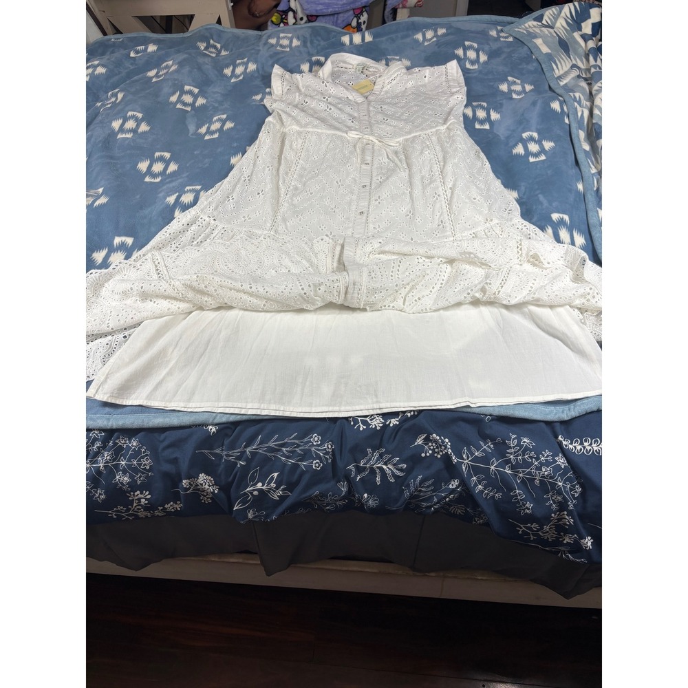 Sundance White Eyelet Lace Tiered Midi Dress Sleeveless Button Front Boho New - Picture 2 of 12